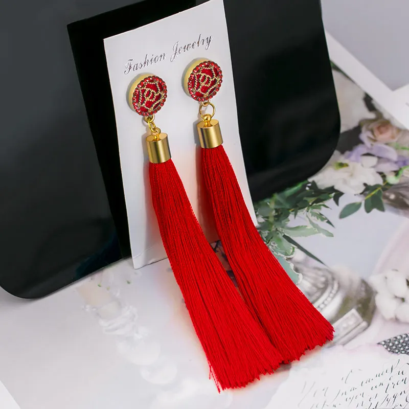 POXAM модные богемные длинные серьги с бахромой из шелковой ткани 2019 для женщин