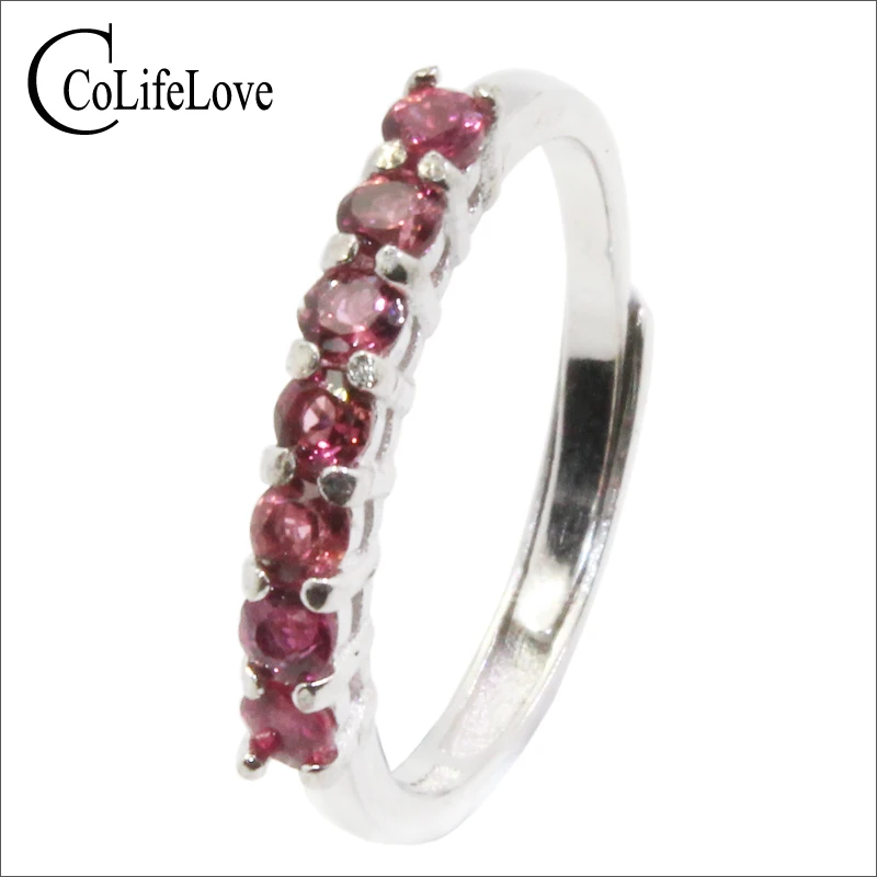 Женское кольцо с турмалином из серебра 925 пробы натуральным розовым 7 шт.|Кольца| |