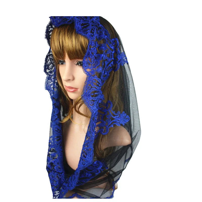 Синий кружевной шарф для церкви с вышивкой от AliExpress WW