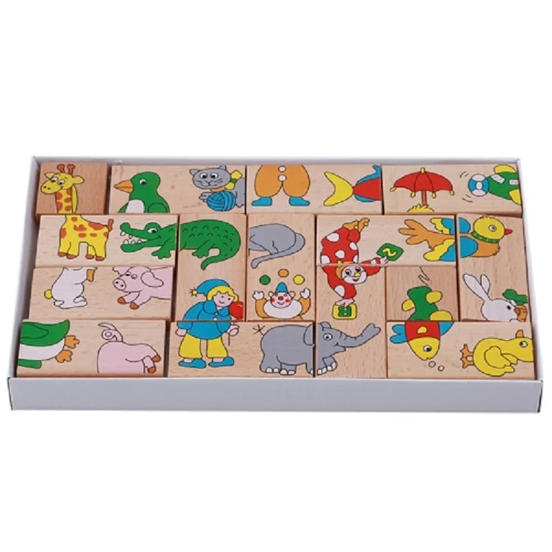 15 шт./компл. животные цветные домино деревянная головоломка мультфильм