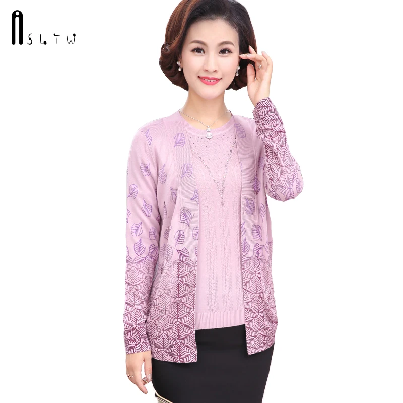 ASLTW 2 Pieces Set Sweater Fashion Spring Autumn Print Cardigan Plus Size Leisure O Neck Shirt + Suits |