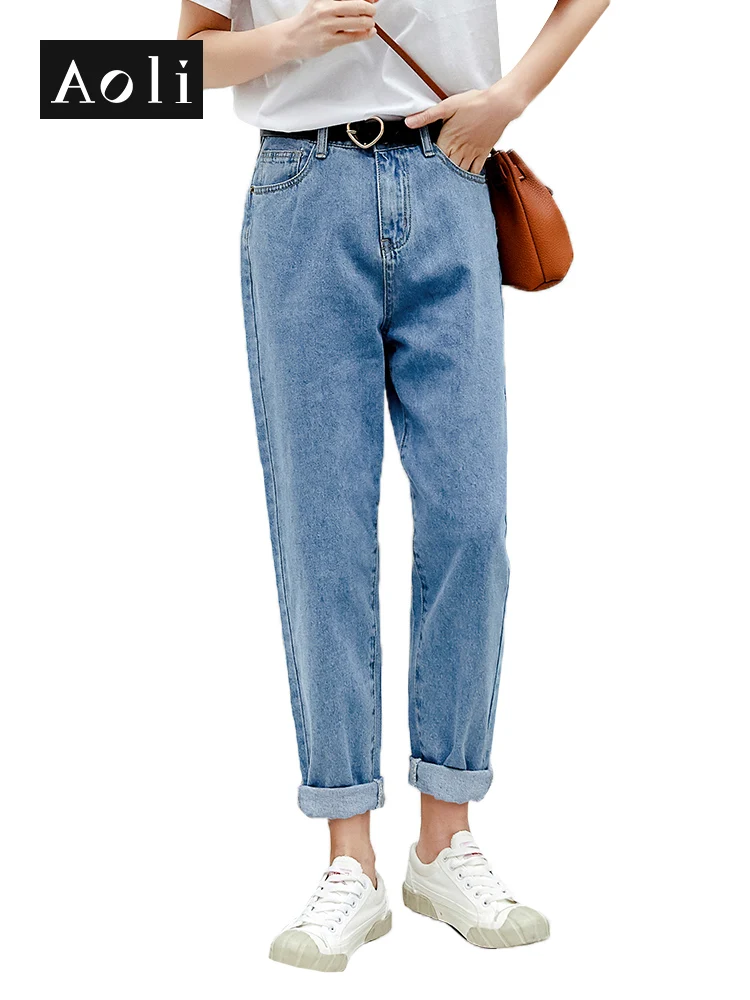 AOLI Women Pants Boyfriend Mom Jeans White Sexy Denim Plus Size Straight Casual Femme DNZ909026 | Женская одежда