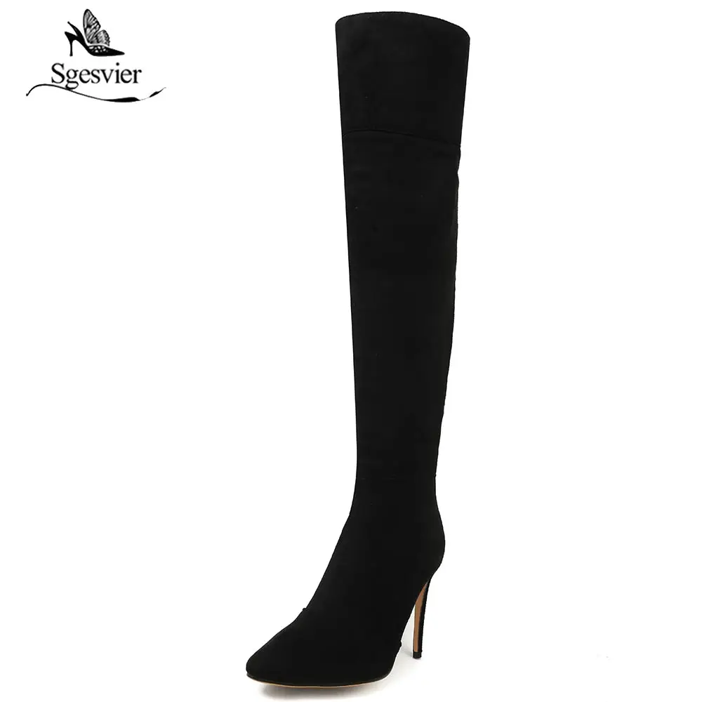 Sgesvier/женские облегающие высокие сапоги пикантные ботфорты на шпильке молнии с