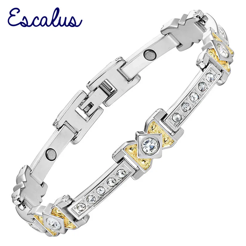 Женский браслет магниты Escalus 2 тона с кристаллами|chain bangle|magnet braceletbio energy |