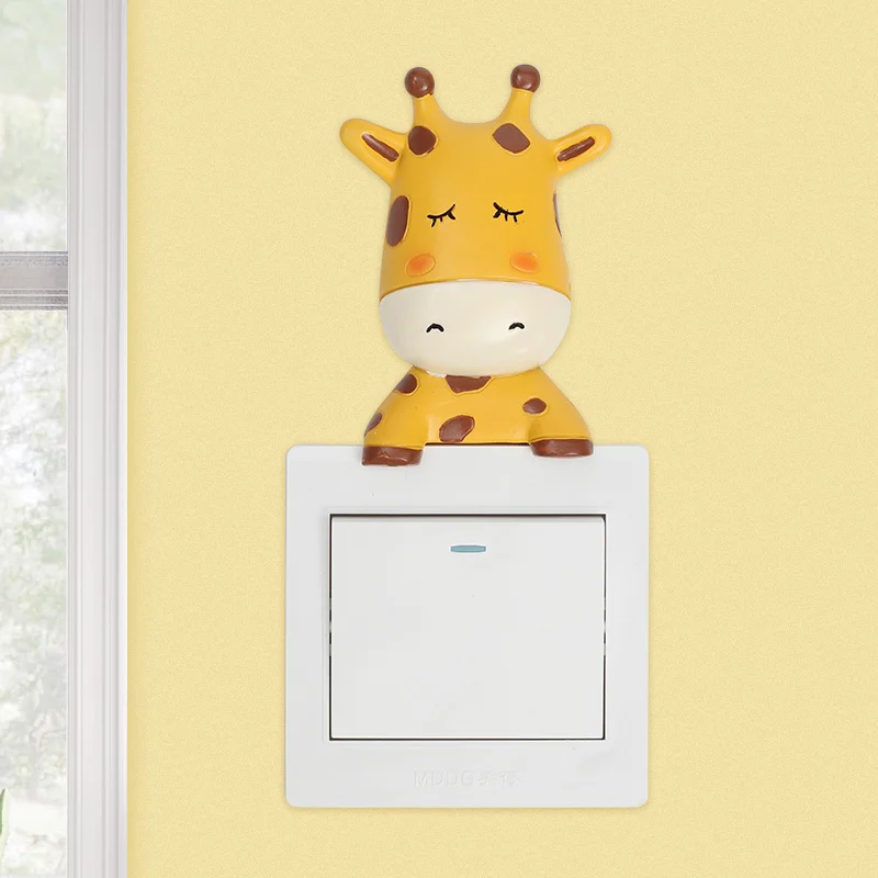 

Roogo Resin Animal Switch Panel Stickers 3D Child Bedroom Wall Sticker Handmade Home Decor Cute Deer Bedroom Girl Decoration
