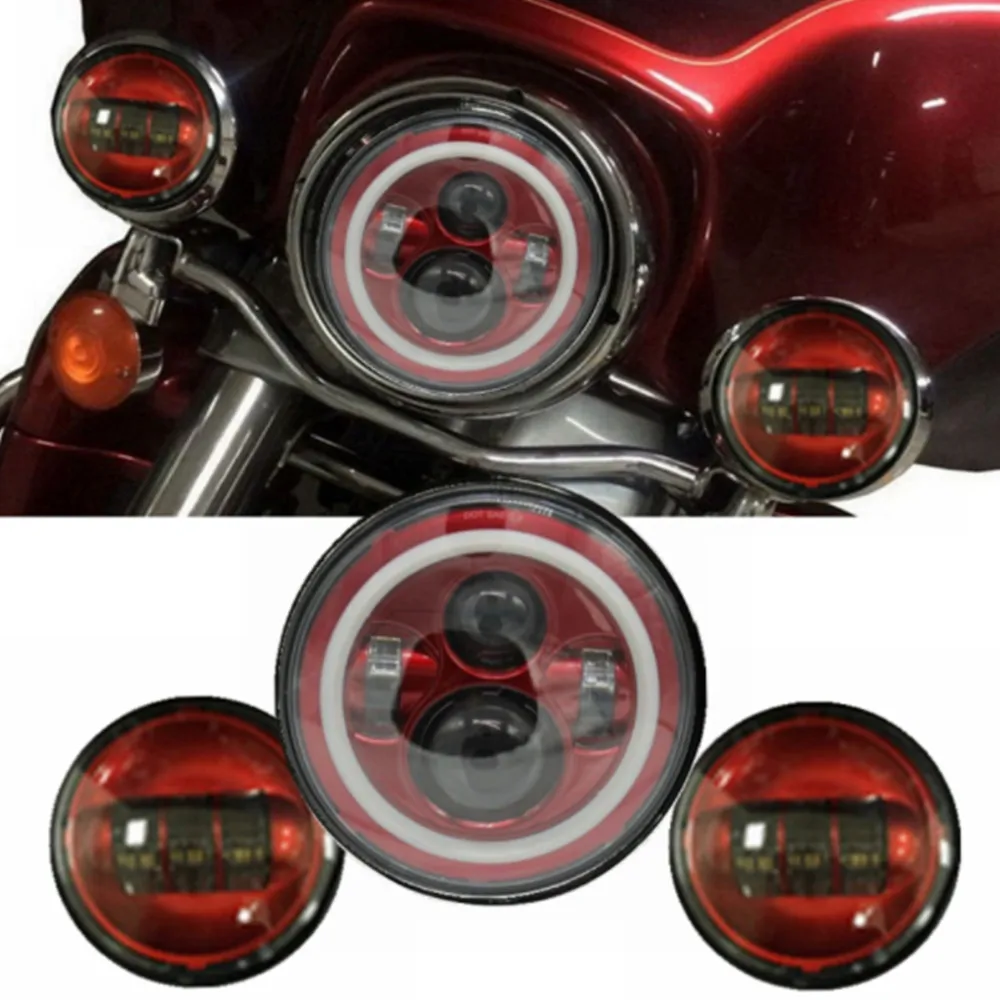 7 дюймовый синий светодиодный налобный фонарь для Harley Moto DRL кольцо ореола + 4 5