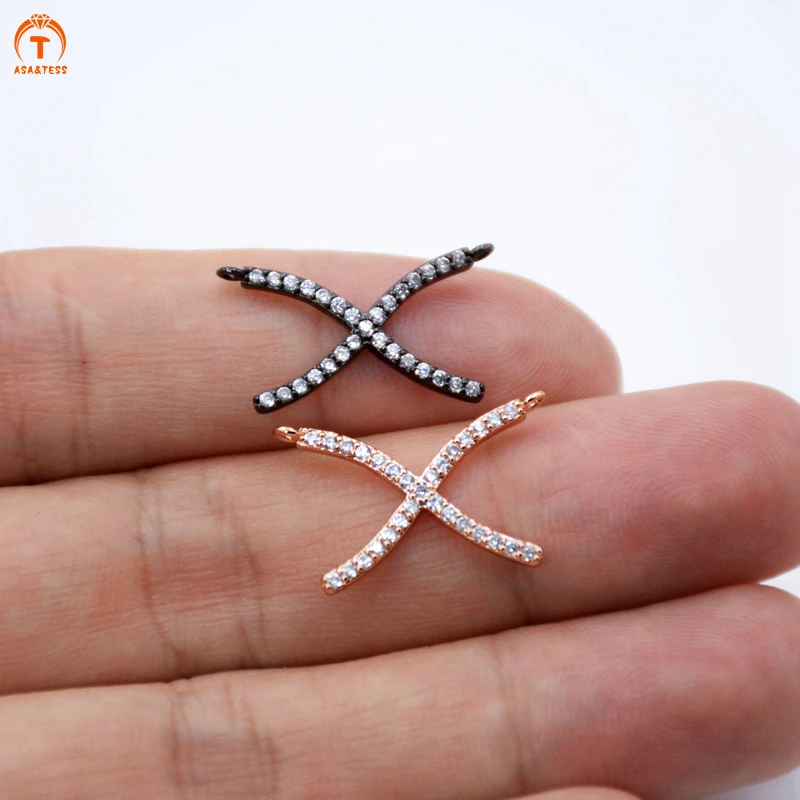 

ASA&TESS micro CZ pave pendant X shape connector cubic zircon necklace charms for jewelry making