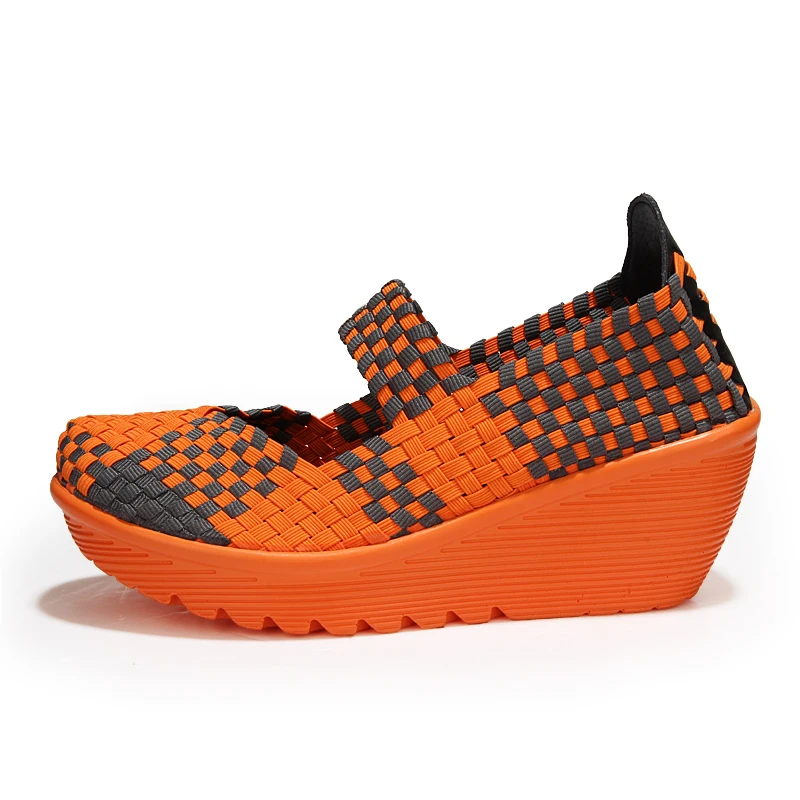 Женские плетеные туфли BeckyWalk Летние Повседневные Дышащие на танкетке