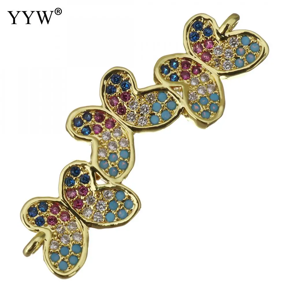 

Brass Jewelry Connector Butterfly Gold Color Plated micro pave cubic zirconia Rhinestone 33x12x3mm 1/1 loop Sold By PC