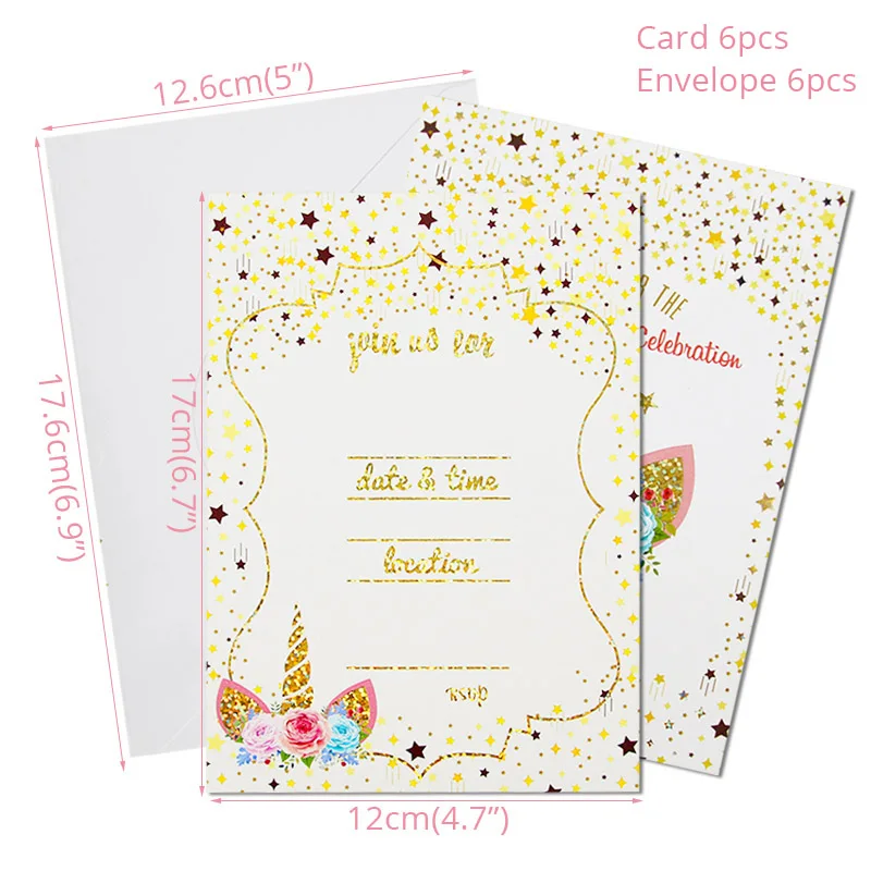 День рождения карты с конвертом Единорог тема пригласительный билет Baby Shower