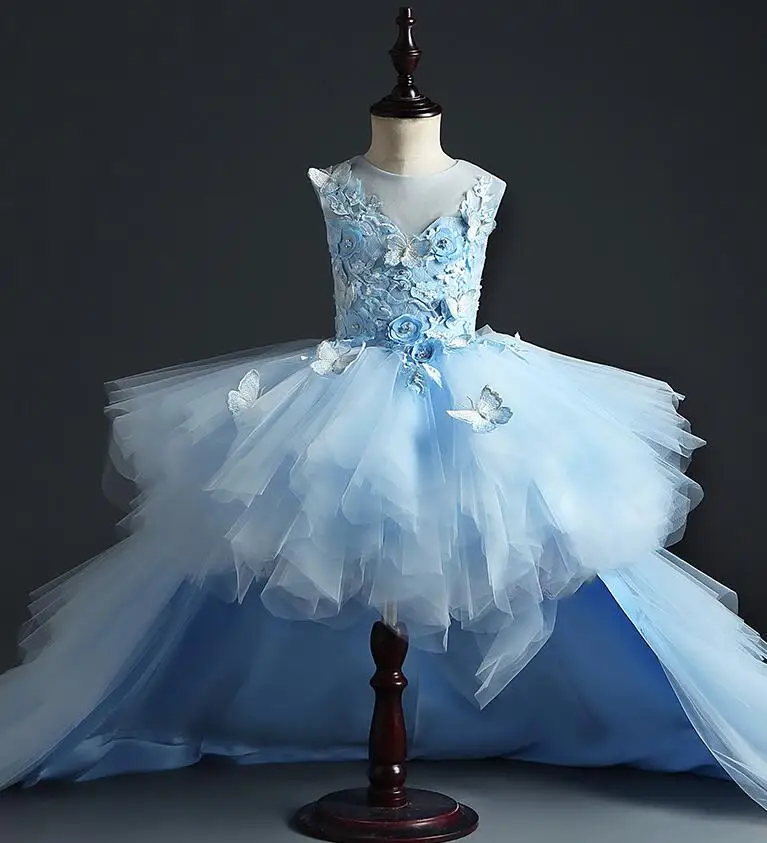 

Baby Girl Christening Dresses For Baptism Wedding Appliques Blue Tulle Newborn Party Wear Infant Princess 1 Year Birthday Dress