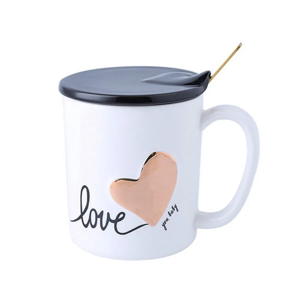 Романтическая пара Ceamic кофейная кружка с крышкой ложка сердечком узор для