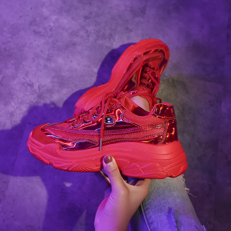 Блестящие женские кроссовки на Красной платформе массивные баскетбольные Femme