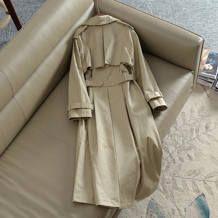 

High Quality 2020 New Fashion Double Breasted Mid-long Trench Coat Women Khaki Slim Belt Windbreaker plus size