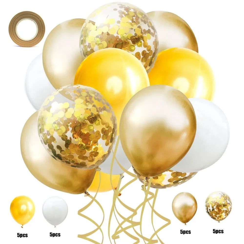 21pcs gold ribbon 21 шт. шары из латекса цвета металлик с лентой конфетти мяч Свадебная вечеринка декоративные гелиевые шарики фестиваль балон вечерние принадлежности - Цвет: 21pcs gold ribbon