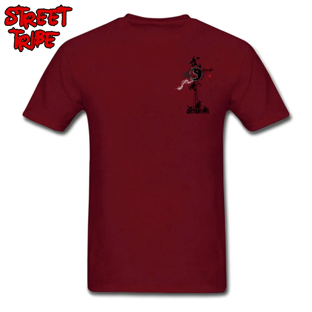 Chest Print Maroon Китайский кунг-фу Футболка мужская белая черная футболка Инь Ян Логотип топы хлопок тройники мастер-истребитель одежда приталенная - Цвет: Chest Print Maroon