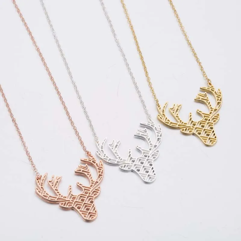 Yiustar Fashion Origami Deer Antler Necklace for Women Stainless Steel Geometric Animal Necklaces Girls Collier Christmas Gifts | Украшения