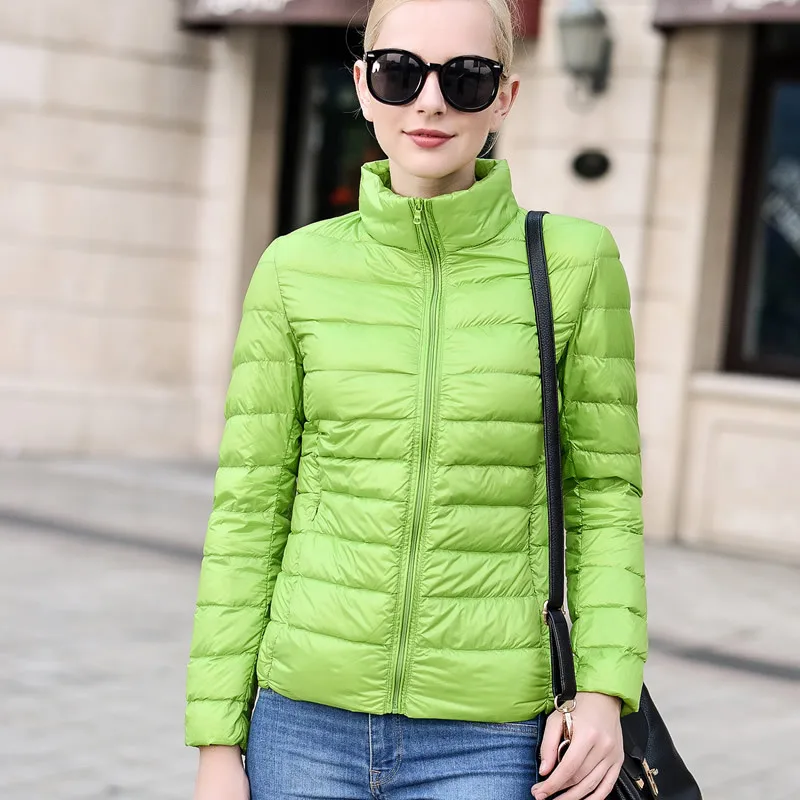Fruit green Женское зимнее пальто, новинка, ультра-светильник, пуховик на белом утином пуху, тонкая женская зимняя пуховая куртка, портативная ветрозащитная пуховая куртка, S-6XL - Цвет: Fruit green