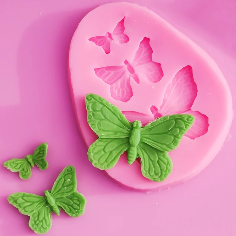 3 отверстие Бабочка 3D силиконовая форма для выпечки пирожных с шоколадной