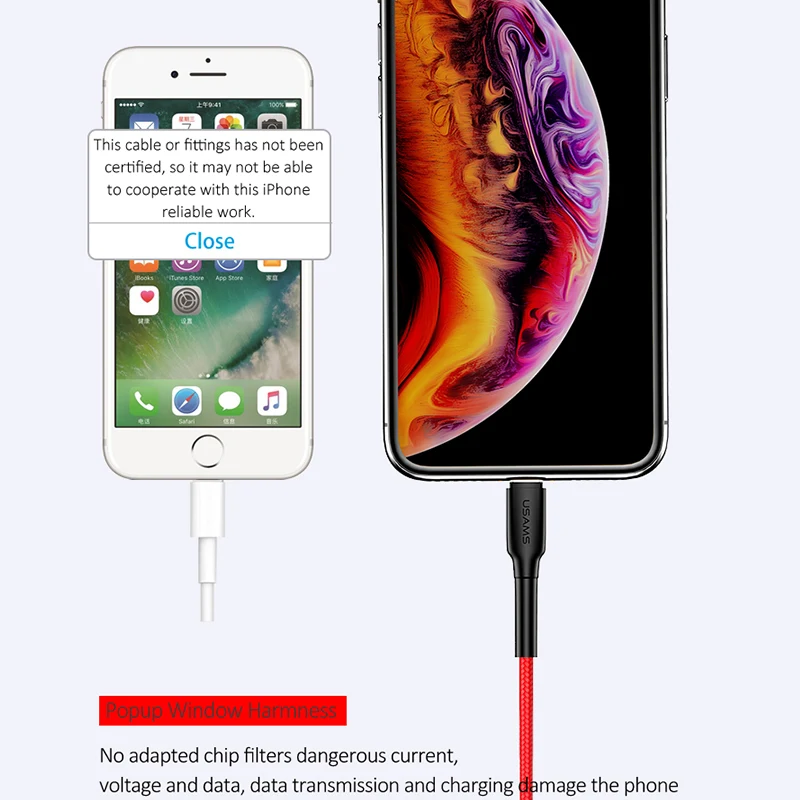 USB кабель USAMS SR для iPhone 12 Pro Max нейлоновый шнур передачи данных в оплетке 6 7 8 X XS