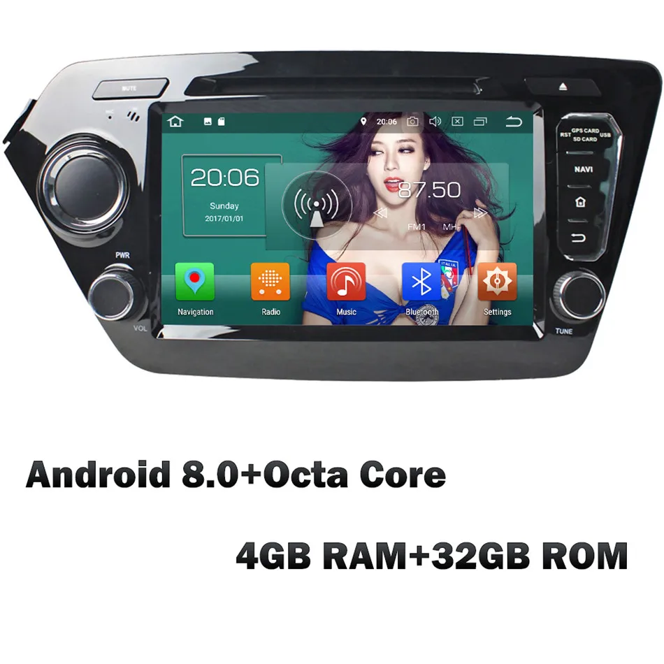 KLYDE " 4G wifi Восьмиядерный PX5 Android 8,0 7,1 4 Гб ОЗУ 32 Гб ПЗУ автомобильный DVD мультимедийный плеер стерео для Kia K2 Rio 2010 2011 - Цвет: Android 8 x 4GB RAM