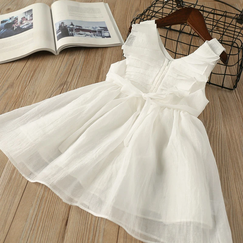 Hurave/Летнее Детское платье без рукавов с вырезом лодочкой и бантом для маленьких