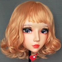 fu 04female sweet girl resin half head kigurumi bjd eyes crossdress cosplay japanese anime role lolita mask with eyes and wig