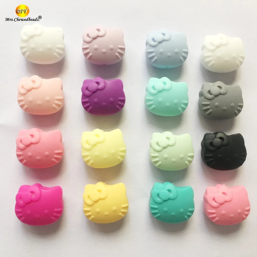 10 шт./лот мультфильм hello kitty Силиконовый бисер ребенок Прорезывание Зубов Бисер безопасный пищевой сорт для кормления Жевательная Кошка Китти Силиконовые Бусины