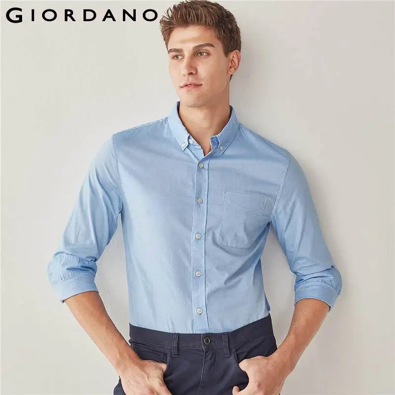 Giordano Мужская рубашка Оксфорд тонкие хлопковые рубашки Camisa Masculina с одним карманом