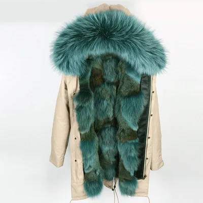 14 OFTBUY, зимняя женская куртка, натуральный мех, пальто, свободный воротник из меха енота, волчий мех, длинная парка, верхняя одежда, высокое качество - Цвет: 14