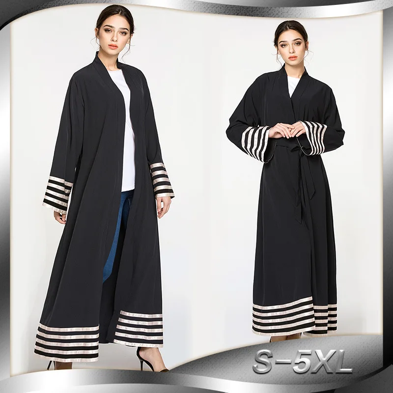 2018 полиэстер мусульманская одежда для Дубай abaya Арабская кардиган в полоску