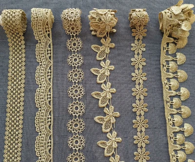 

New Style! High Quality GOLD Fabric Lace Ribbon Wide14.3cm DIY Wedding Dress Headdress and Lace Dress 1yards/lot Embroidery