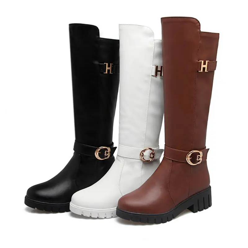 

ASUMER 2020 HOT SALE metal mid calf boots fashion daily classic winter boots popular pu round toe solid comfortable winter boots