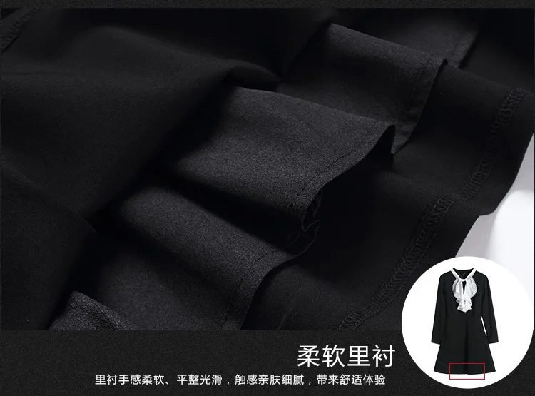 Осеннее элегантное платье 2017 платье-трапеция с воротником-стойкой и бантом