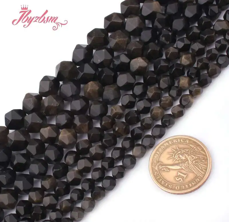 6 8 10 12mm Faceted Gold Obsidian Beads Natural Stone For Necklace Bracelet Earring DIY Jewelry Making 15&quot Free Shipping | Украшения и
