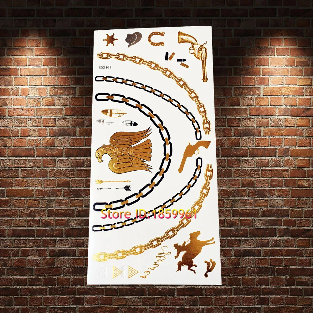 1PC Fashion Angel Wings Designs Gold Flash Metallic Temporary Tattoo Makeup Body Art AGLH-006 Black Cat Fake Choker Neck | Красота и