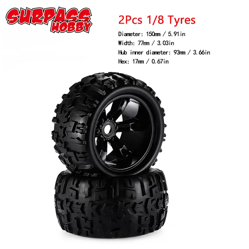 2Pcs 4 шт. 1:8 8447 150x77x17 мм колеса с шинами для HSP Wltoys ZD Racing HPI Redcat LRP 1/8 Monster Truck RC автомобильные запчасти - Цвет: 2Pcs