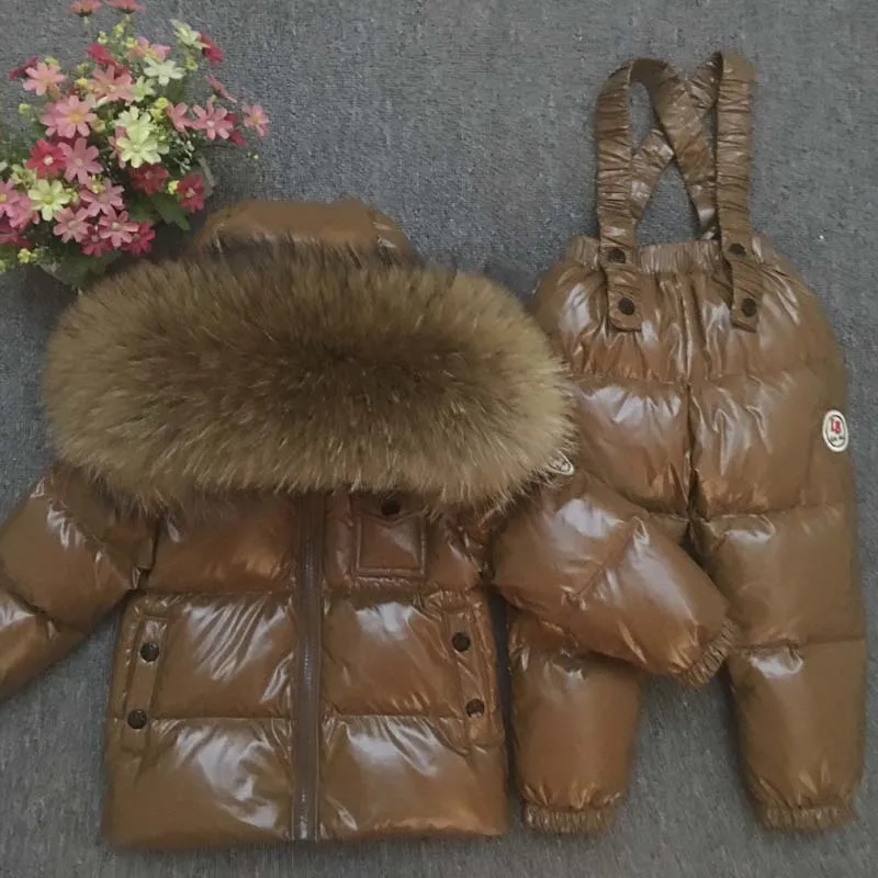 2018 зимняя одежда для маленьких мальчиков и девочек лыжный костюм 100% натуральный