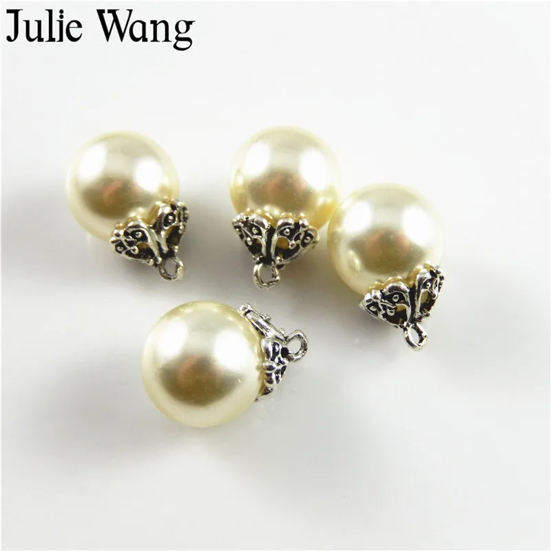 Julie Wang 18 шт. сплав + 12 мм молочный жемчуг Шарм для женщин Браслет Подвески