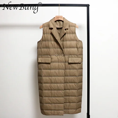 NewBang M L XL длинный жилет женский светильник пуховые жилеты отложной теплый открытый весна осень - Цвет: Хаки