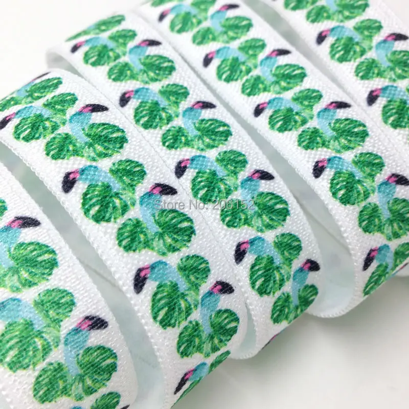 

5/8" Flamingo Print Fold Over Elastic Wholesale FOE Ribbon Heat Transfer Print Elastic for Hair Accessories Headwear 100Y/Lot