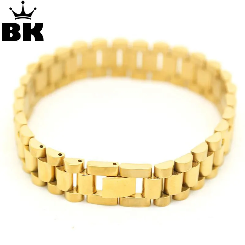 24K Gold Color Hiphop Watchband President Strap Crown Adjustable Bracelet Stainless Steel Large Solid Heavy Bangle | Украшения и