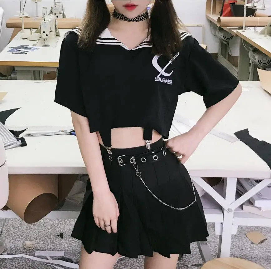 Японская летняя форма для девочек школьная с вышивкой короткие матросские на