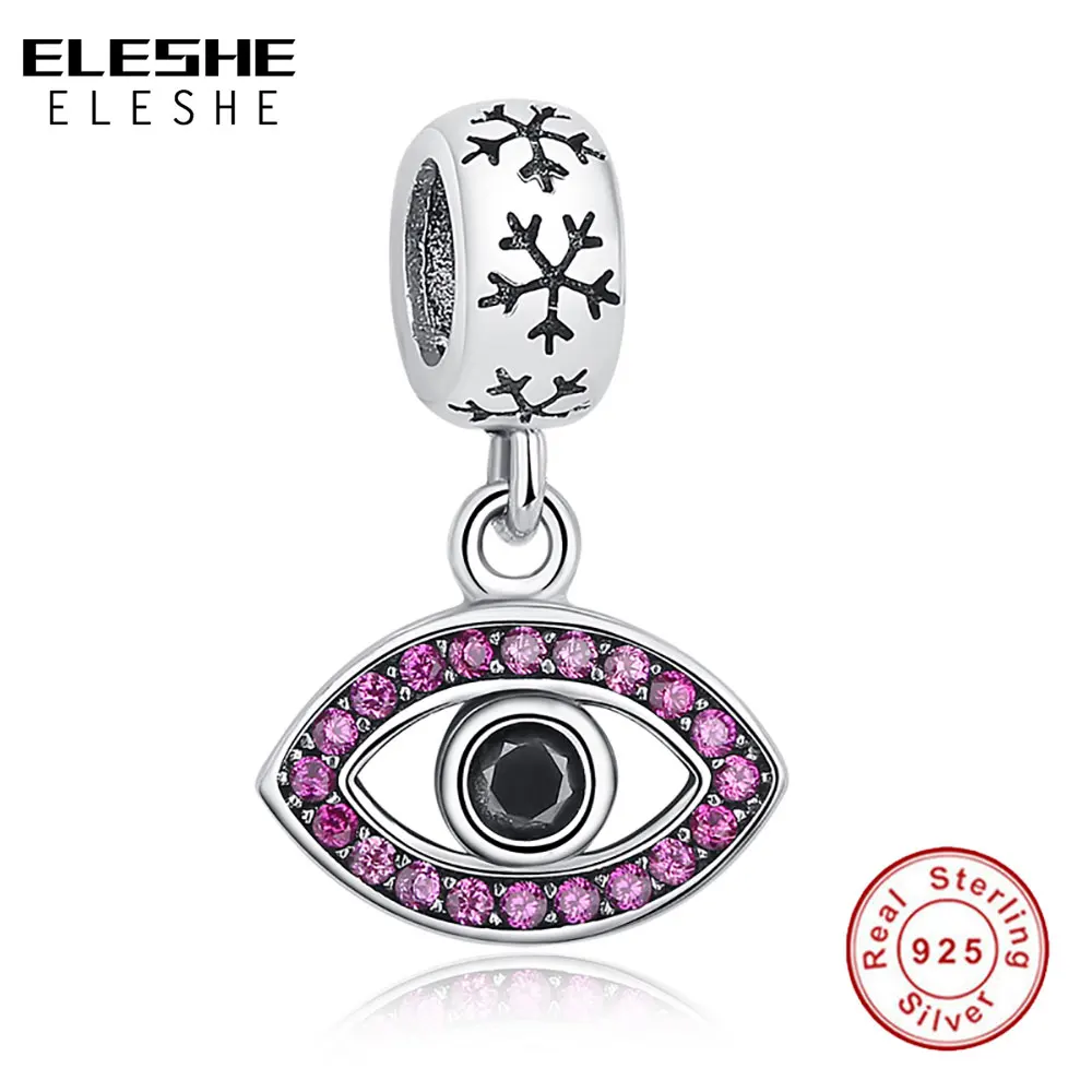 ELESHE, браслет Pandora, подвески, 925 пробы, серебро, Минни, счастливый глаз, сердце, бусины, прозрачный CZ, подвески, сделай сам, ювелирное изделие