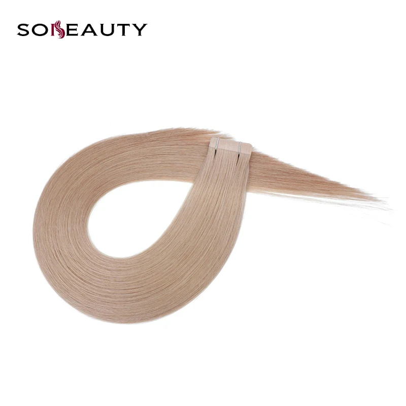 Sobeauty, 20 шт., 14 дюймов, 18 дюймов, 20 дюймов, натуральные человеческие волосы Remy для наращивания, прямые, на клейкой основе, невидимые, ПУ волосы для наращивания - Цвет: #18