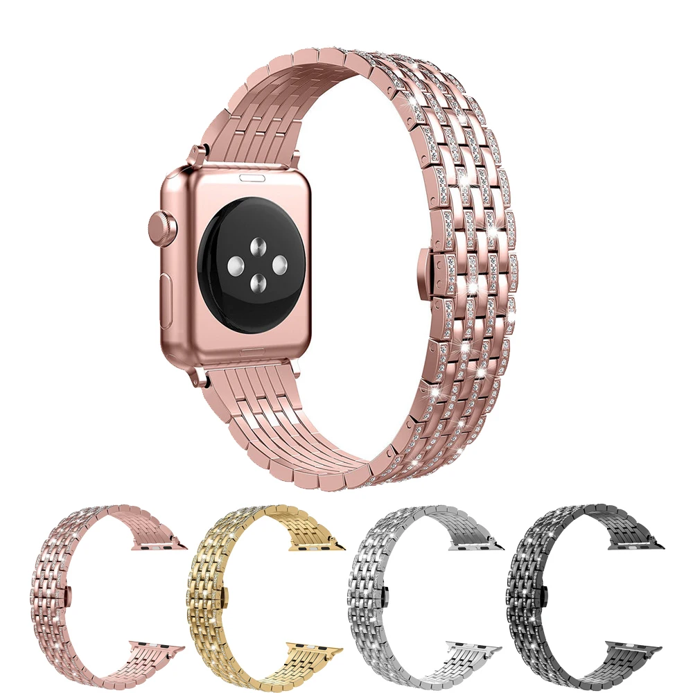 Роскошные часы из нержавеющей стали ремешок для apple watch 42 мм/38/44/40 мм iwatch 1/2/3/4 часов
