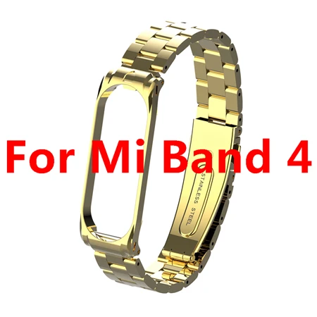 Gold For Band 4 Браслет из нержавеющей стали, ремешок для Xiaomi mi, браслет 4, металлический твердый mi Band 3, ремешок для Xiaomi mi, ремешок 3, сменный ремешок для смарт-часов - Цвет: Gold For Band 4