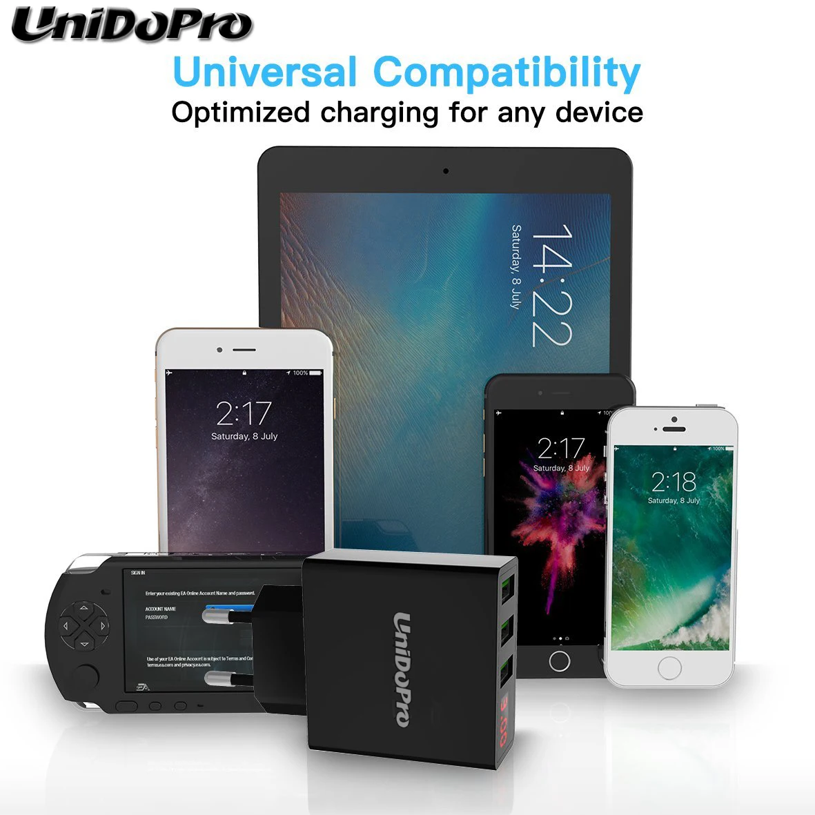 Сетевое зарядное устройство Unidopro с 3 USB портами и вилкой европейского