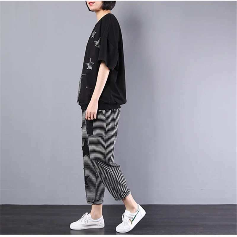 2019 новый летний комплект для женщин с коротким рукавом размера плюс свободные