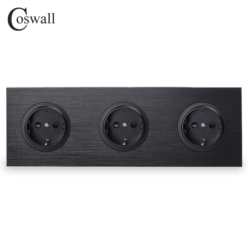 

Coswall Тройная настенная розетка черная/серебристая